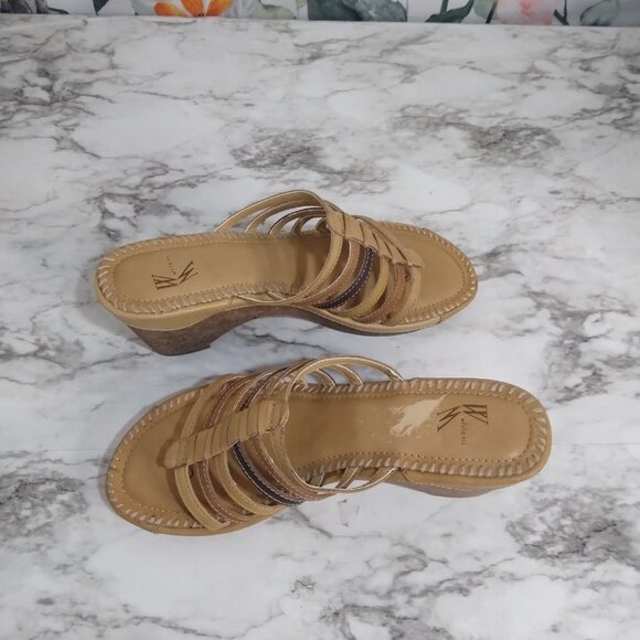 White Mt Chunky Wedge Sandals Leather Multicolor Straps Plataform‎ Slip On  9M - Picture 5 of 10